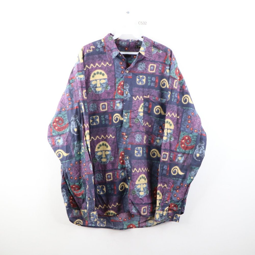 Vintage Abstract Geometric All Over Button Shirt - image 1